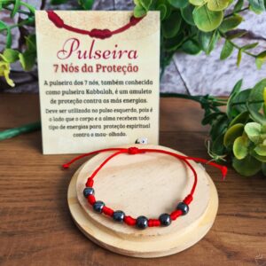 Pulseira dos 7 Nós Vermelha Kaballah - Hematita - Imagem 1