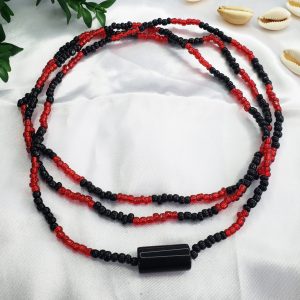 Guia Vermelho Brilhante e Preto Miçangão c/ Firma - Imagem 1